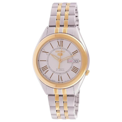 Seiko 5 Two Tone Stainless Steel Silver Dial Automatic SNKL36 SNKL36J1 SNKL36J Men's Watch